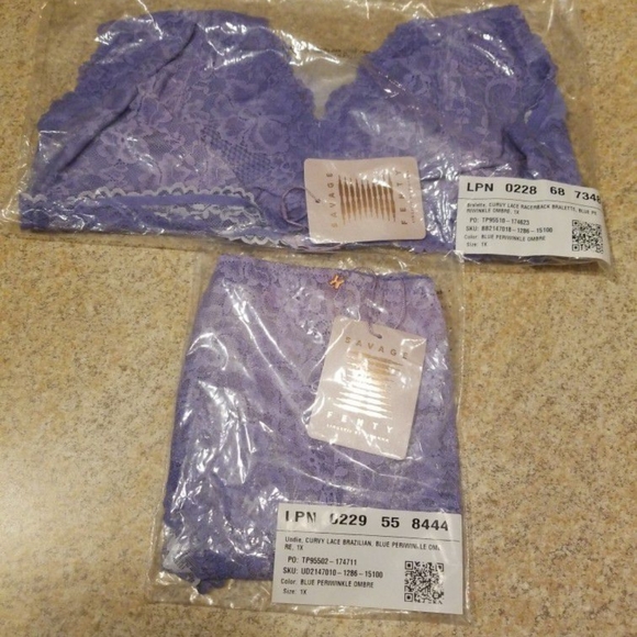NWT SavageXFenty Blue Ombre Lace Bralette And Brazillian Panty Set size 1x - Picture 4 of 8